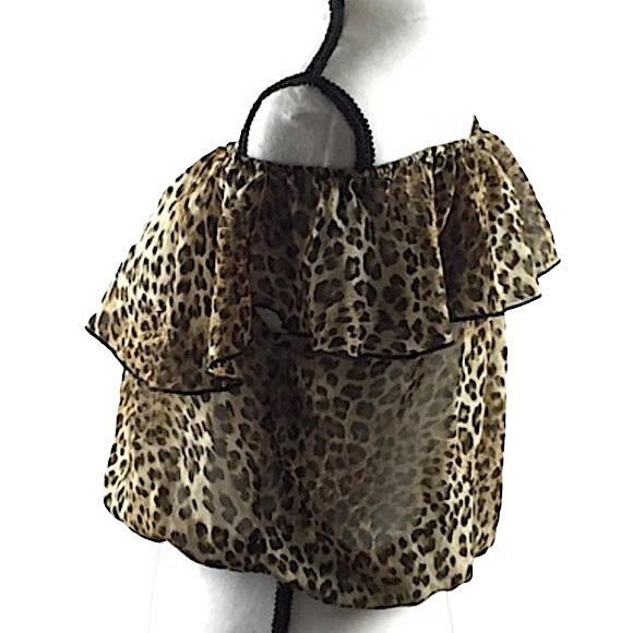 Love J size large sheer animal print crop top, elastic waist & neck, wide neck - Picture 2 of 9